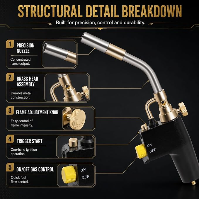 TS8000 Propane Torch Head by Wadoy, High Intensity Trigger-Start Soldering Torch Compatible with MAPP/Propane for Soldering, Brazing, Welding, Searing Steak, Map Gas Propane Torch Head