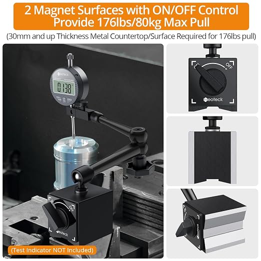 Neoteck Magnetic Base Stand for Dial Indicator, 176lbs/80kg Strong Magnetic Force, Flexible Arm Indicator Holder for Dial Test Indicators, Replacement Magnetic Base for Precision Measuring Tools