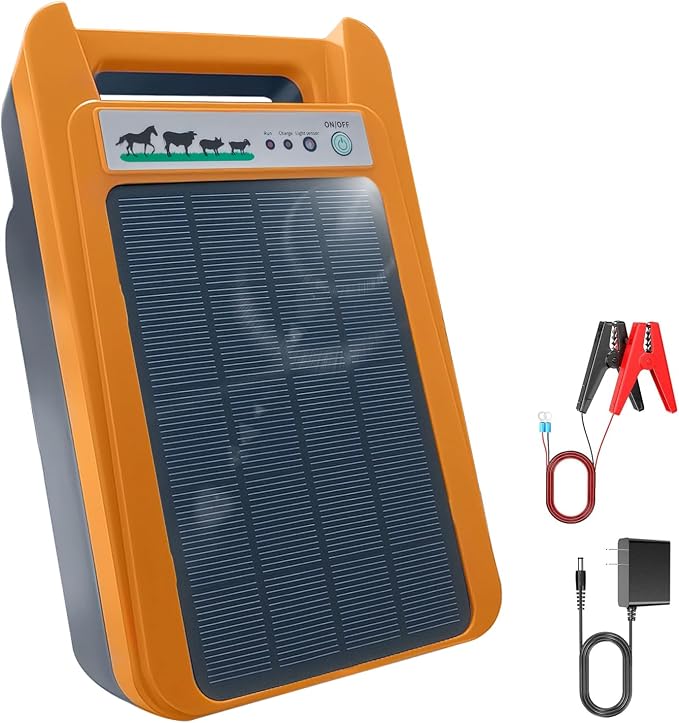 Solar Electric Fence Charger, 0.2J 8kV Solar Powered Fence Charger with Day/Night Mode, 24-Hour Uninterrupted Protection for Livestock, Poultry & Garden