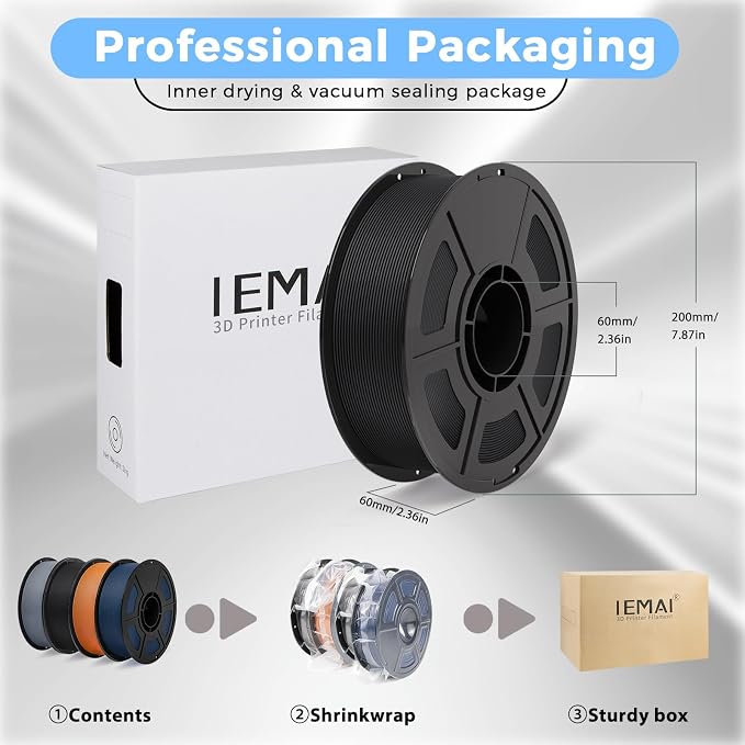 IEMAI Carbon Fiber PETG Filament 1.75mm Bundle 4KG, PETG-CF 3D Printer Filament with Dimensional Stability & Low Warpage, High Stiffness, 1kg Spool 4 Rolls Black+Gray+Orange+Blue