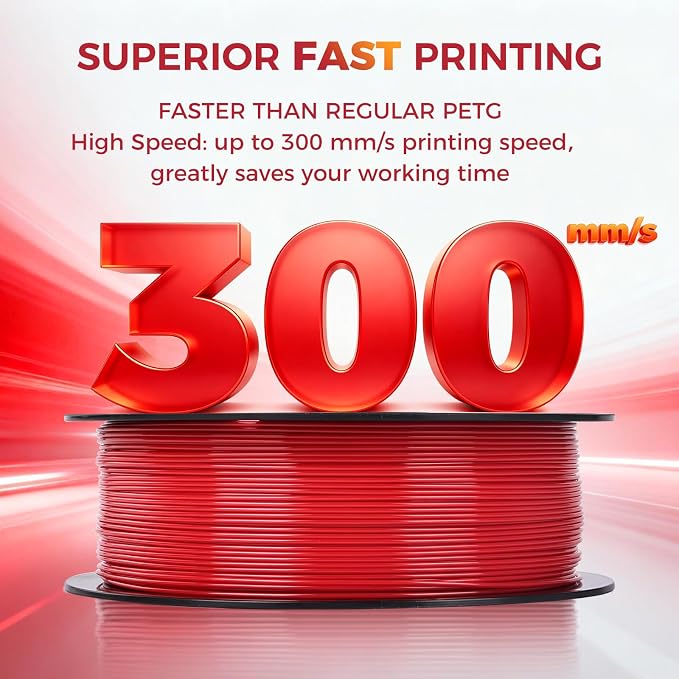 Sovol 3D Printer Rapid PETG Filament 1.75mm 1KG (2.2lbs), High Precision, Strong Toughness, Wiring Tightness, Dimensional Accuracy +/- 0.03 mm, 3D Printing High Speed PETG Filaments, Red