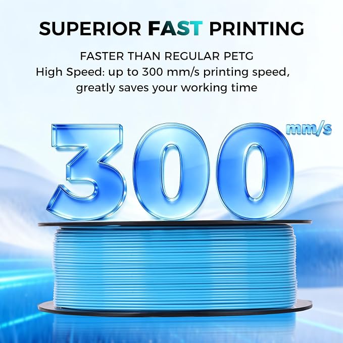 Sovol 3D Printer Rapid PETG Filament 1.75mm 1KG (2.2lbs), High Precision, Strong Toughness, Wiring Tightness, Dimensional Accuracy +/- 0.03 mm, 3D Printing High Speed PETG Filaments, Sky Blue