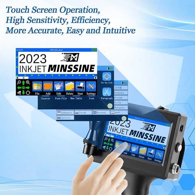 Handheld Inkjet Printer Gun MS-Z10 with 42ml Quick-Drying Ink Cartridge Portable Handheld Printer for Text/Barcode/Logo/QRCode/Counter/Batch Number/Date Coder(Printing Height: 0.08-0.5Inch)