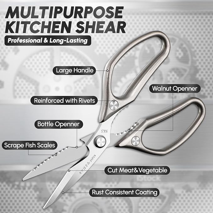 MEN WITH THE POT 16 Inch Acacia Wood Magnetic Knife Strip & Heavy Duty Stainless Steel Kitchen Shears Set, Multi-Purpose Kitchen Organizer & Cutting Tools