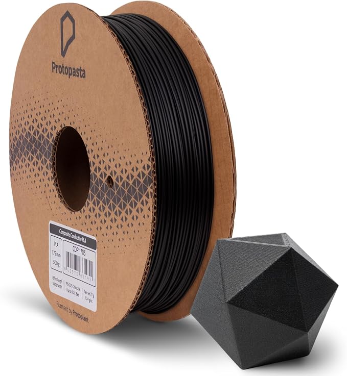 Protopasta Electrically Conductive Composite Black PLA 3D Printer Filament for Electrically Conductive 3D Prints | Easy Printing with Low Warp | 1.75mm Filament | 500g with Recyclable Cardboard Spool