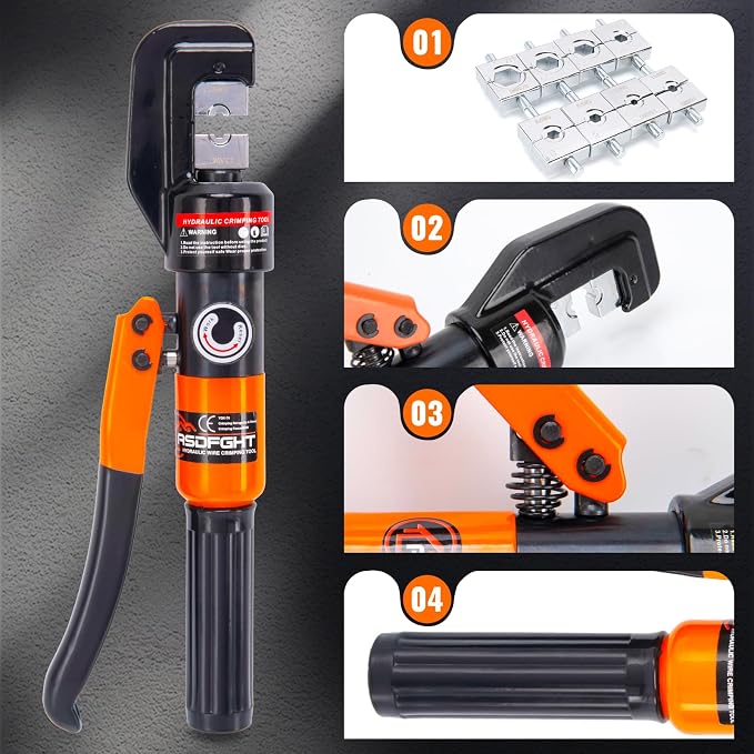 Hydraulic Crimping Tool, Hydraulic Hand Crimper Tool & Cable Cutter Kit | Compatible with 1/16" to 3/16" Stainless Steel Cable | Includes 9 Dies for 12 AWG to 2/0 Gauge Wires