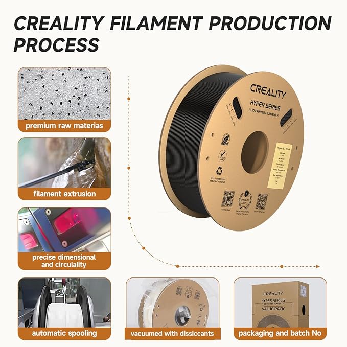 Official CREALITY Hyper PLA Filament 1.75mm Black & White 2KG, 30-600mm/s High Speed PLA Rapid 3D Printer Filament, 2 Pack 1kg Spool(2.2lbs), Dimensional Accuracy +/-0.02mm, Fit Most FDM 3D Printer