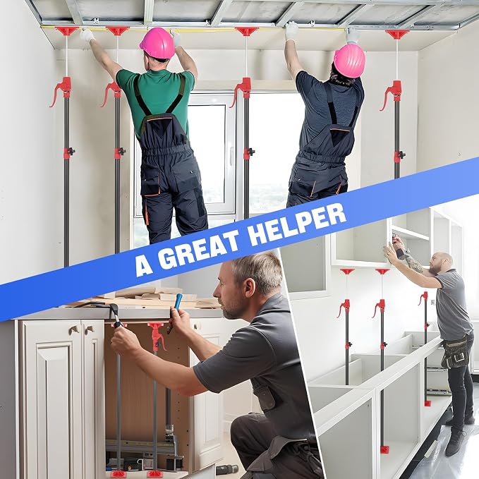 Cabinet Jack Support Pole, 45"-114" Drywall Lifts Support Poles Adjustable for Drywall Lifts Installing Cabinet, Drywall Jack, Cargo Bars with 154 Lbs Capacity (45"-114" 4PC)