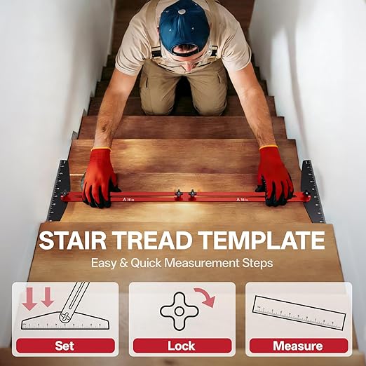 Stair Tread Gauge Template Tool, 10-67 Inches Adjustable Aluminum Alloy Stair Measuring Jig for Accurate Measurement,Includes Storage Bag