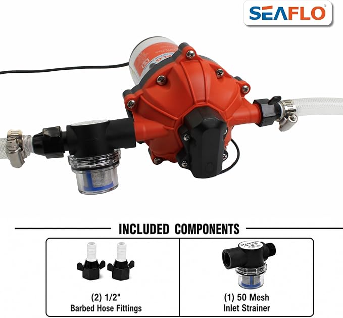 SEAFLO 55 Series 115V AC Automatic Demand Diaphragm Pump – 5.0 GPM, 60 PSI, 5-Chamber Self-Priming Water Pump w/Power Plug for Outlet, RV, Marine & Off-Grid Water Systems, 4-Year Warranty
