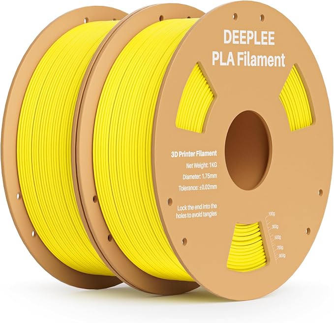 PLA 1.75mm 3D Printer Filament, Dimensional Accuracy +/- 0.02mm, Neatly Wound, No Clogging, Vacuum Package, Fits for Most FDM 3D Printers, 2 Pack 1kg Yellow