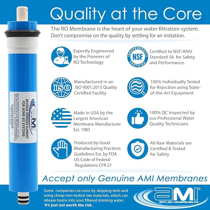 APPLIED MEMBRANES INC. 200 GPD Reverse Osmosis Membrane | RO Membrane Water Filter Replacement for Reverse Osmosis Water Filtration System | 1.8” x 12” Universal Compatibility | Made in USA