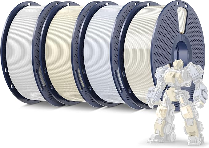 SUNLU 4KG 3D Printer Filament PLA Plus 1.75mm, Neatly Wound PLA Filament, PLA+ Filament for Most FDM 3D Printer, 1 kg Spool, 4 Packs, White+Bone White+Ceramic+Transparent