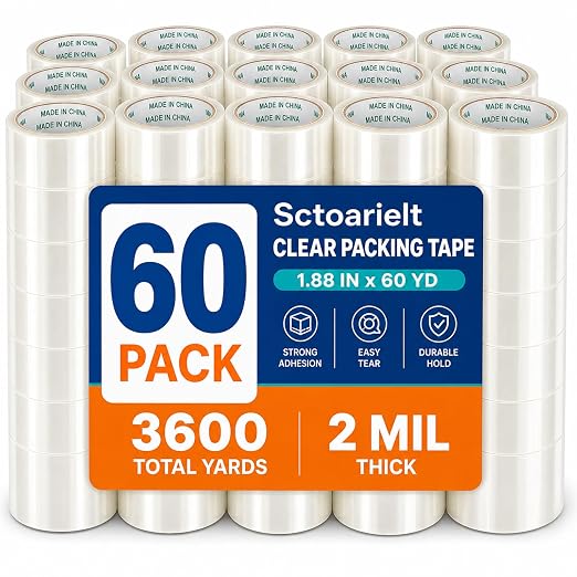 Clear Heavy Duty Packing Tape, 60 Rolls Bulk, 1.88 Inchs x 60 Yards Per Roll, Strong Packaging Tape for Shipping, Moving, Box Sealing & Refill