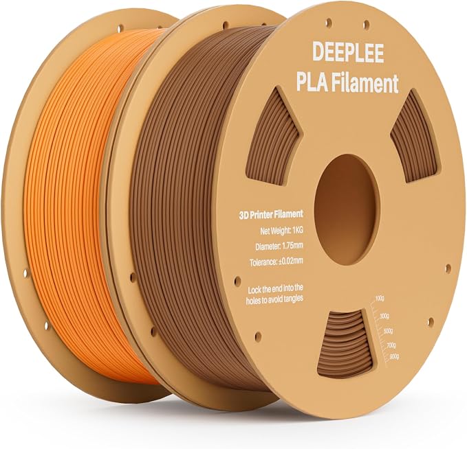 PLA 1.75mm 3D Printer Filament, Dimensional Accuracy +/- 0.02mm, Neatly Wound, No Clogging, Vacuum Package, Fits for Most FDM 3D Printers, 2 Pack 1kg Brown & Orange