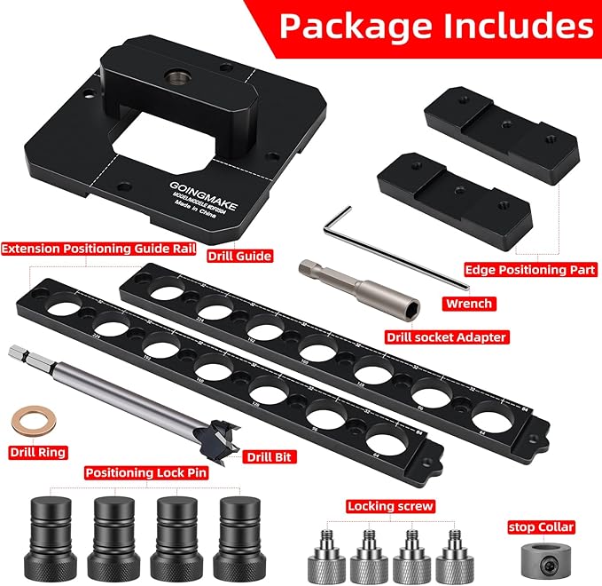 GOINGMAKE Portable Drill Guide for Drilling 20mm Work Bench Dog Holes, Workbench Dog Hole Drill Template for Building MFT Table Top, Workbench Top, Work Table, Cutting Board and Portable Workstation