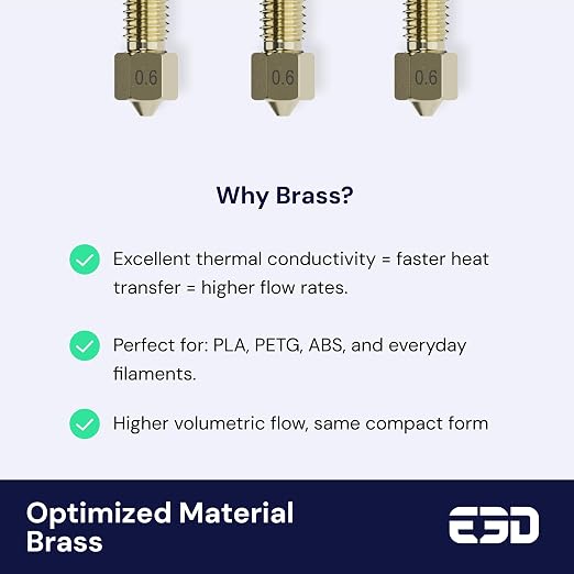 Genuine E3D High Flow Prusa Nozzle for MK4/XL 3D Printer (Brass, 0.6mm)