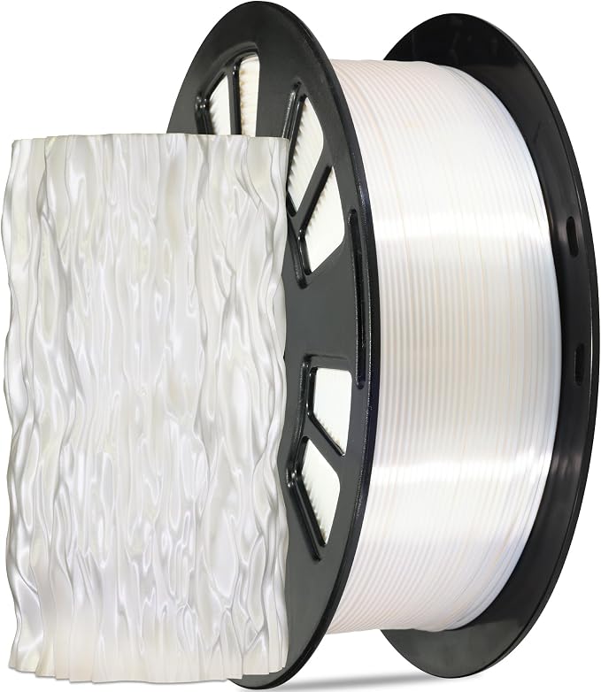 Silk White PLA Satin Shiny 3D Printer Filament, 1.75mm Diameter 1kg Spool 2.2lbs for FDM 3D Printers