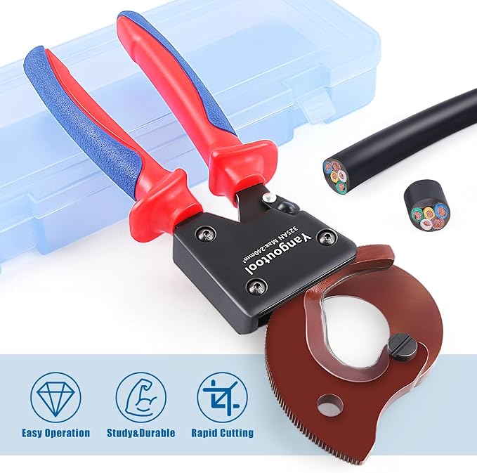 Yangoutool Ratchet Cable Cutter Heavy Duty for Copper and Aluminum Cables, 240mm² Capacity, Sharp Polished Edges, Ideal for Cutting Large Armored Electrical Wires, Perfect for Electricians