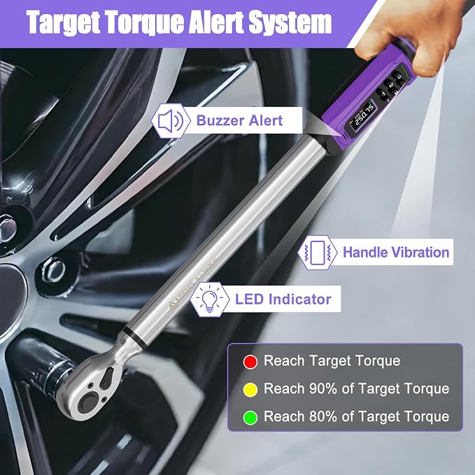 ANPUDS 1/2" Digital Torque Wrench, ±1% Accuracy, 3.76-250.75 Ft-lb | 9 Presets, 500 Data Storage, LED/Buzzer/Vibration Alerts, 5 Units, Color Display, Adapter & Extension for Auto Repair
