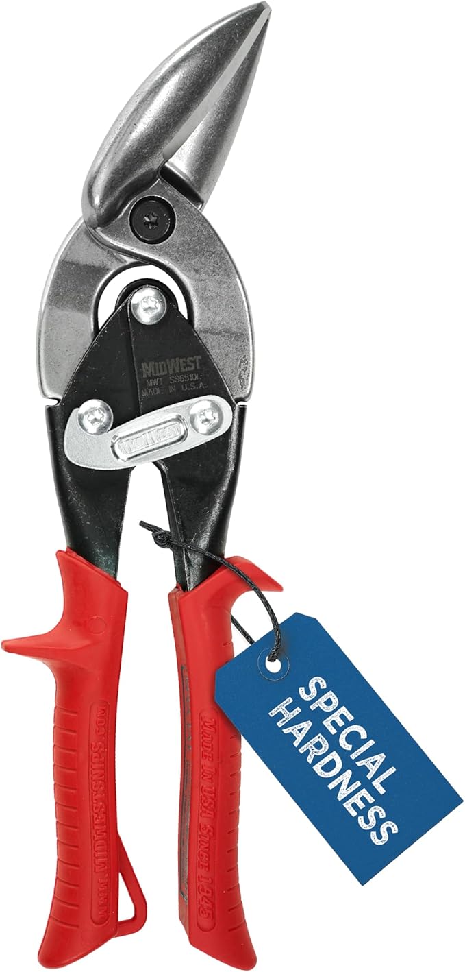 MIDWEST Special Hardness Aviation Snip - Left Cut Offset Stainless Steel Cutting Shears, Made in the USA - MWT-SS6510L