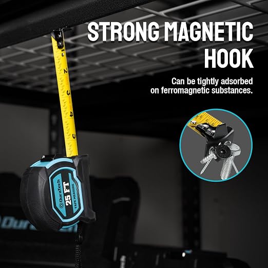 DURATECH Magnetic Tape Measure 25FT with Fractions 1/8, Retractable Measuring Tape, Easy to Read Both Side Measurement Tape, Magnetic Hook and Shock Absorbent Case for Construction, Carpenter