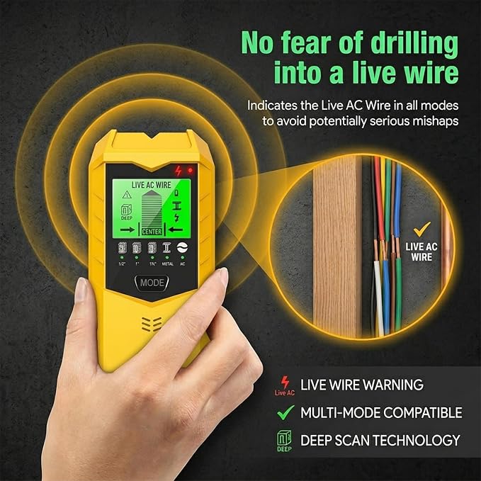 Stud Finder Wall Scanner - 5 in 1 Electronic Stud Sensor with Intelligent Micro-Sensor Chip, Wood Metal AC Wire Detector for Drywall & Plaster, Center Finding for TV Mount & Shelving