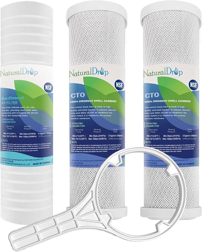 NSF Certified 3 Stage Reverse Osmosis RO Water Filters Replacement | Universal 10” Water Filter System Compatible, 3 Stage (CTO*2, PP*1)