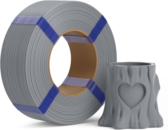PLA Basic Refill Filament 1.75mm, No Spool 3D Printer Filament, Dimensional Accuracy +/- 0.02mm, Fits for Most FDM 3D Printers, 1KG Grey
