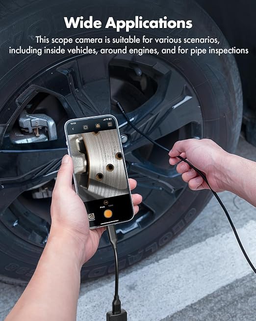 Anykit Endoscope Camera with Light, 1920P HD Borescope with 8 Adjustable LED Lights, Semi-Rigid Snake Camera with Light, IP67 Waterproof Inspection Cam for iPhone & Android, 9.8 ft Single Lens