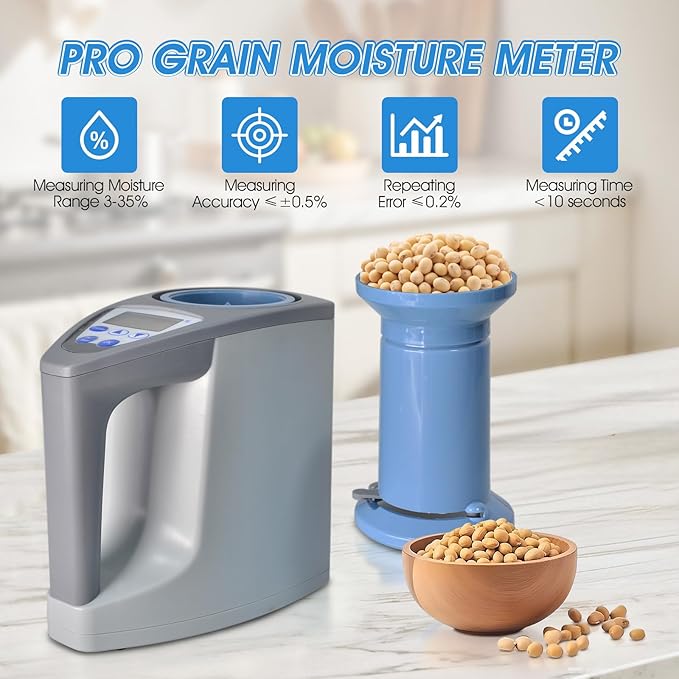 Pro Grain Moisture Meter, Smart Moisture Tester for 24 Grains, Digital Grain Seed Moisture Reader Measures Weight, Capacity, Density, Temperature, Wheat, Corn, Rice, Crop Moisture Detector