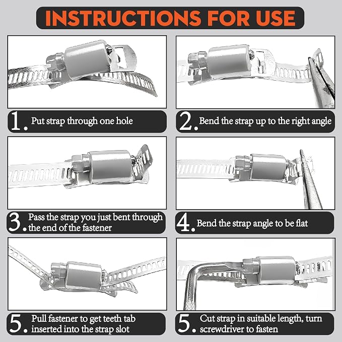 185pcs 304 SS Worm Gear Hose Clamp Kit for Auto & Plumbing | Leak-Proof 1/4"-2" Adjustable 304 Stainless Clamps with 10FT Custom Strap. Rust-Resistant for Heavy-Duty Pipe Repairs
