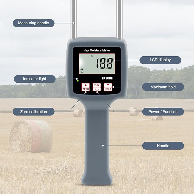 Hay Moisture Tester, Portable Hay Moisture Meter, Straw, Forage Grass, Suitable for a variety of grains such as wheat, corn, coffee, etc., suitable for Farmers, Food Processors & Traders-GISNPA