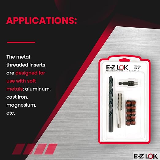 E-Z LOK EZ-310-624 Thread Repair Kit for Metal Carbon Steel Threaded Inserts 3/8-24 and Installation Tools