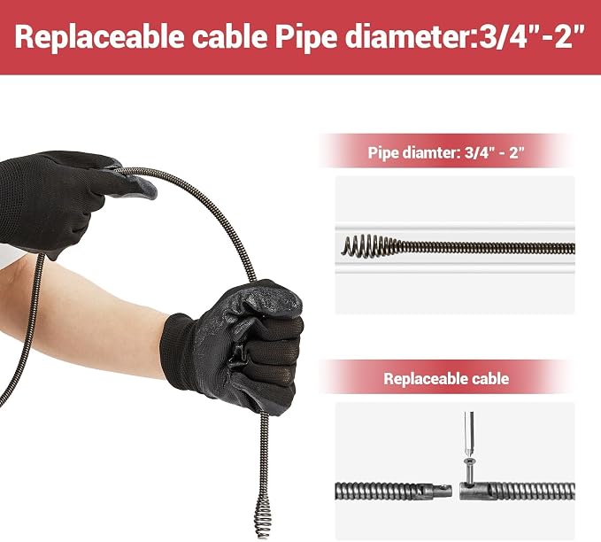 22V Cordless Electric Drain Auger, Automatic Drain Snake Cleaner Machine with 25Ft Flexible Steel Cable, Power Pipe Clog Remover Tool for 3/4" to 2" Pipes, Battery, Charger & Carrying Bag Included