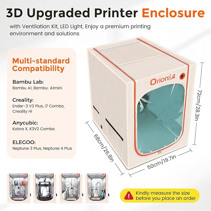 3D Printer Tent Enclosure for Anycubic Kobra X, Upgraded Large Cover with Ventilation & LED Light - Dustproof, Waterproof, Fireproof, Sound Dampening & Temperature Retaining, 19.7x26.8x28.3in
