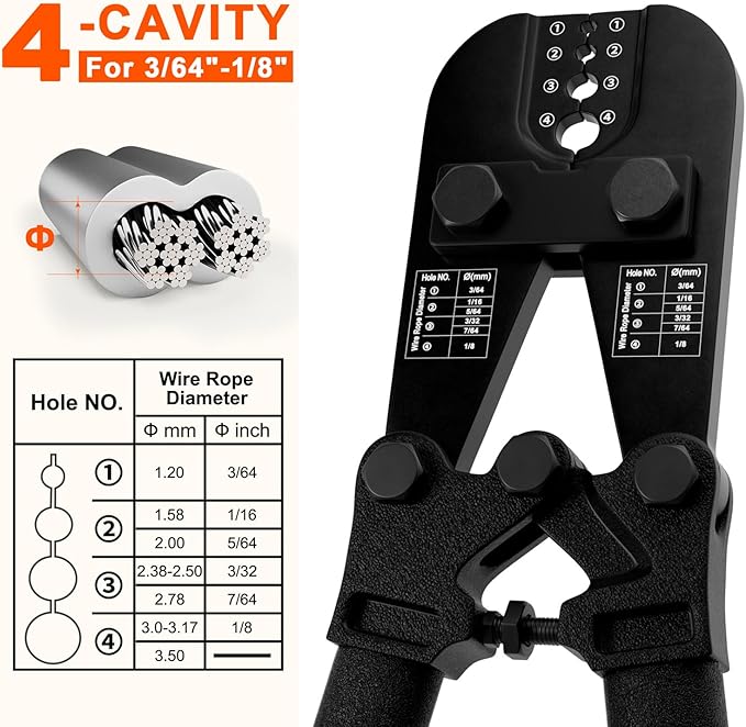 Sanuke Wire Rope Crimping Tool Kit, 33ft 1/8” Stainless Steel Cable and Cutter, Swagging Tool for Copper Aluminum Oval Sleeves, Double Sleeves