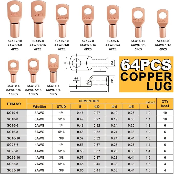 10 Tons Hydraulic Crimping Tool with Cable Cutter, 64PCS Copper Terminals and 9 Dies, Battery Cable Crimper for 12 AWG-2/0 AWG, Hydraulic Wire Crimping Tool for Copper Lugs (Perfect Kit)