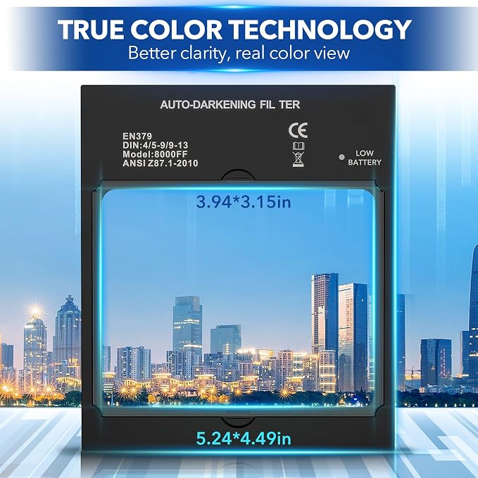 TRQWH Panoramic View Welding Helmet Auto Darkening Welding Hood True Color 4 Arc Sensor Welding Mask Large Viewing 3.94" x 3.15" Wide Shade 4/5-9/9-13 Weld Helmet for TIG MIG ARC Weld (Black)