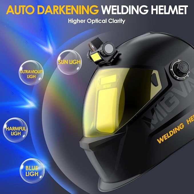 Welding Helmet Auto Darkening True Color Large Viewing, Welding Hood Solar/Rechargeable Battery Powered, Wide Shade 4/5-13 with 4 Arc Sensor, Optical Clarity Welding Mask for TIG MIG ARC Grind