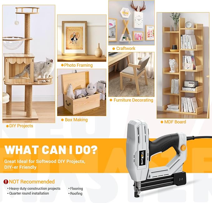 Electric Nail Gun, Batavia 2-in-1 Staple Gun Brad Nailer 18 Gauge for Heavy Duty, 120V Stapler Gun for Upholstery, Carpentry, DIY, 1/4'' Narrow Crown Staples 200pcs and Nails 800pcs Included