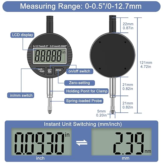 HDLNKAK Digital Dial Indicator Bore Gauges (2"-6"/0.0005"), Engine Cylinder Measurement with Carbide anvils.(Black)