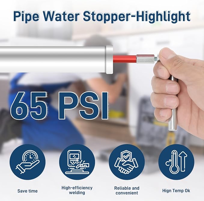 Plumbing Plug Tool Kit (3 Tools) for 1/2", 3/4" and 1" Sized Pipes, Plumbing Plugs for Fast Water Line Repairs, with Replacement Parts Gasket Nut, No Draining Needed