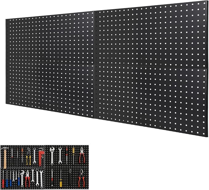 GarveeHome Heavy Duty Wall Mounted Metal Pegboard Panels for Garage Storage – 4 PCS 24"x12" Black Steel Organizer – Flexible Layout Tool Rack, Easy Installation, Ideal for Home, Workshop, Kitchen,