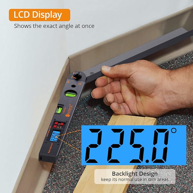 Neoteck 16 inch Digital Angle Finder 225° Aluminum Protractor, LCD Backlight & Bubble Level High Accuracy ±0.5°, Data Hold & Locking Knob, Auto-Off for Woodworking, Construction, Machinery