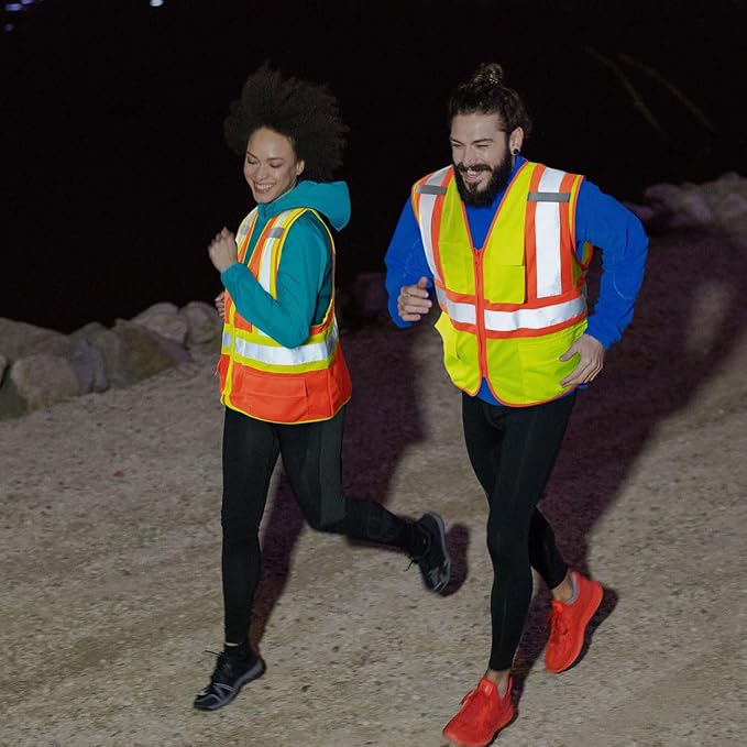 KAYGO Reflective High Vis Safety Vest with Pockets for Men and Women KG0100 | Breathable Polyester Lightweight, Two-Tone, ANSI Class 2, for Construction, Warehouse, Surveying, Cycling, Machine Washable