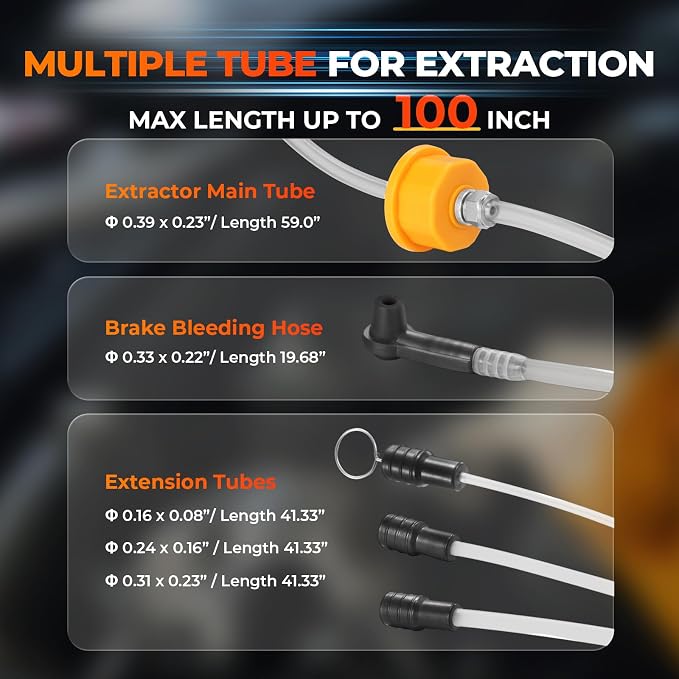 FOUR UNCLES Oil Extractor Pump - Fluid Extractor with 59" Main Hose, Three 41" Extension Tubes for Oil Change, a Hose for Brake Bleeding