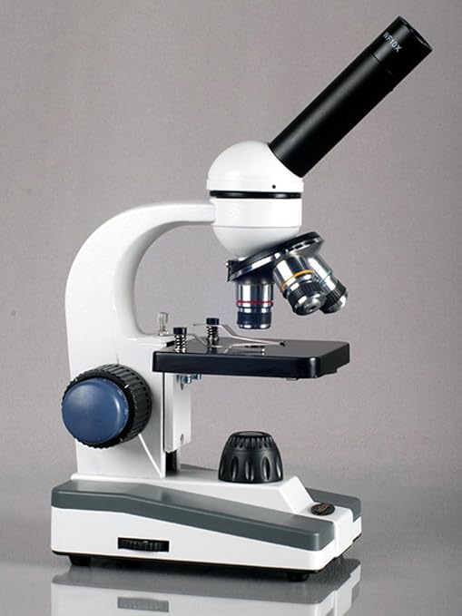 AmScope M150C-50WM-50P100S Compound Monocular Microscope, WF10x and WF25x Eyepieces, 40x-1000x Magnification, LED Illumination, Brightfield, Single-Lens Condenser, Coaxial Coarse and Fine Focus, Plain Stage, 110V, Includes Set of 50 Prepared Slides, 50...