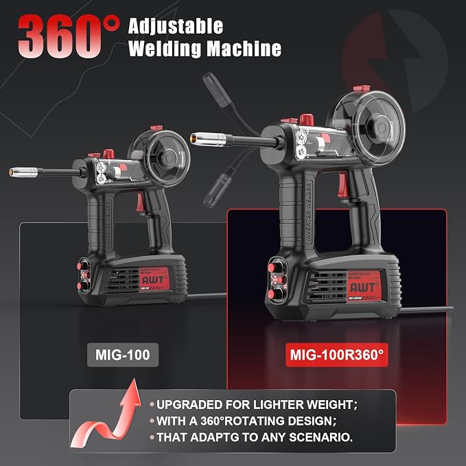100A Handheld MIG Welder Machine,110V Flux Core MIG Welder Machine with 360°Mig Torch,Portable Gasless MIG Welding Machine with Welding Wire,Hand Held Inverter Wire Feed Welder for Home & DIY Projects