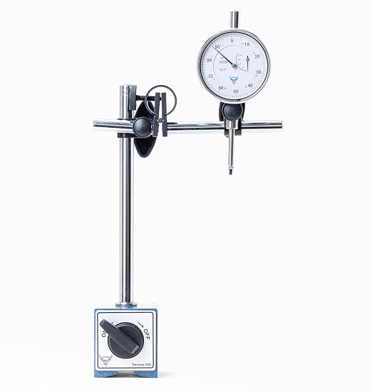 PEC Tools Fine Adjustment Magnetic Base 176lb/80kg Max Pull with Steel Arms, Adjustable Indicator Holder for Machinist, Woodworking, and Inspection Applications, Fits 6mm & 3/8" Stems, Dovetail